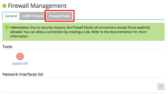 firewall rules tab highlighted