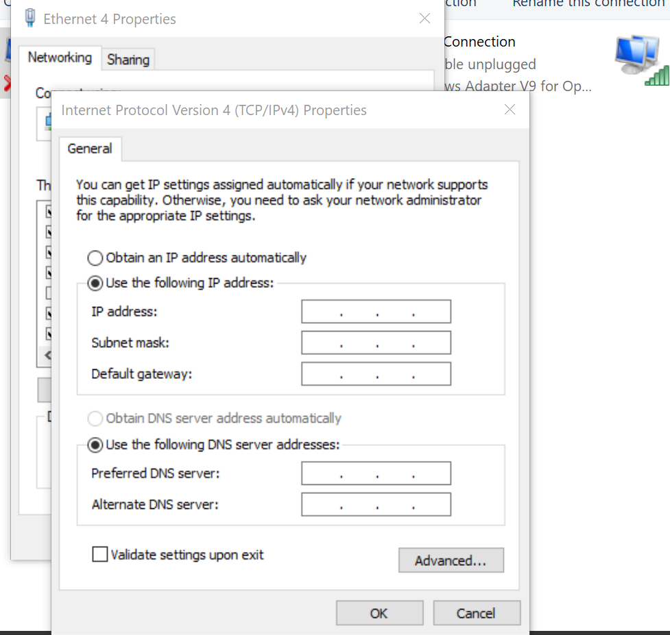 How to Manage VMware VLAN Configurations. Click the radio button for Use the following IP address and enter a private IP address and a subnet mask. Enter the IP address of your desired DNS server and an alternate if applicable. Click OK once complete.