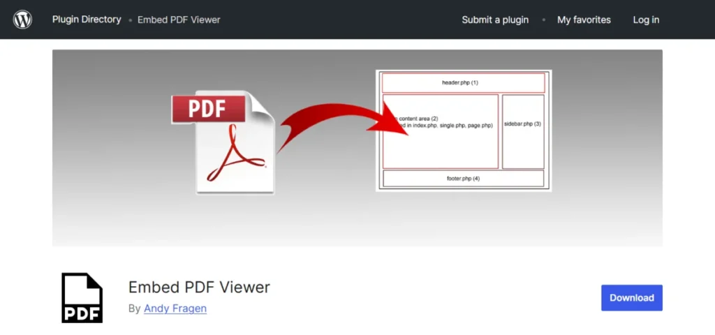 The Embed PDF Viewer plugin page in the WordPress plugin directory.