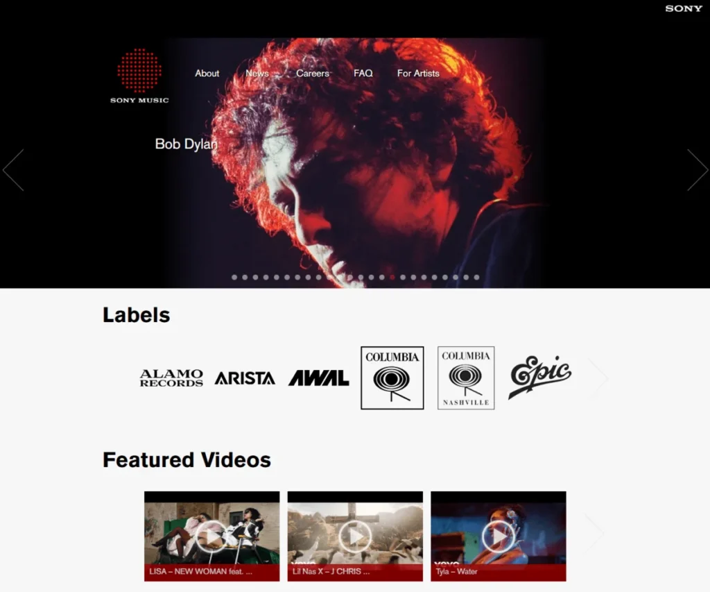 Sony Music’s homepage.