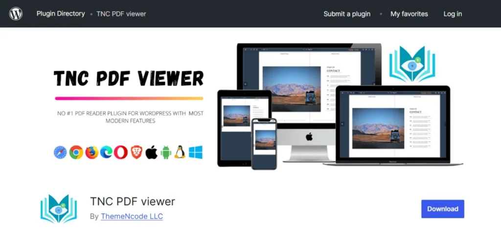 The TNC PDF Viewer plugin page in the WordPress plugin directory.